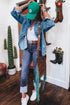 High Waist Distressed Straight Leg Deep Cuff Jeans